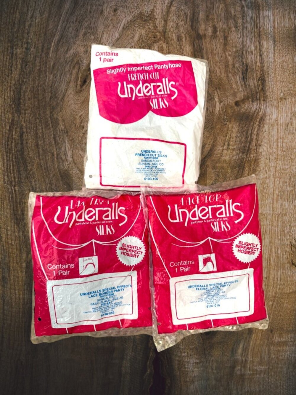 Vintage Underalls Silks Pantyhose Lot 3 NOS French Cut Lace Top Floral Lace USA